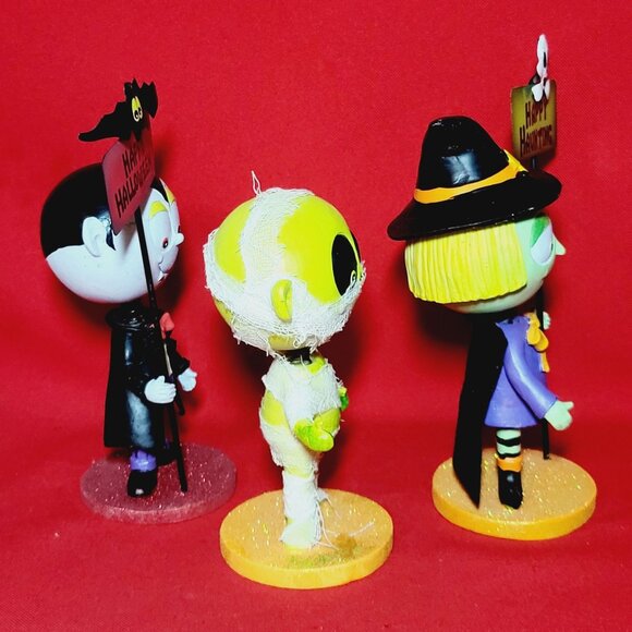 Halloween Figurines Witch Dracula Mummy Bobble Head Spring Set of 3 - Picture 5 of 12